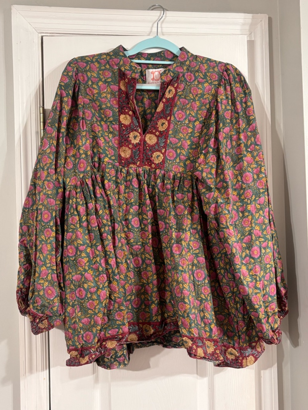 Victoria Dunn Floral Boho Tunic in Pink and Green